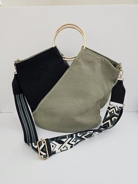 Modern Geometric Colorblock Canvas Bag Large Tote w/ Wide Patterned Strap